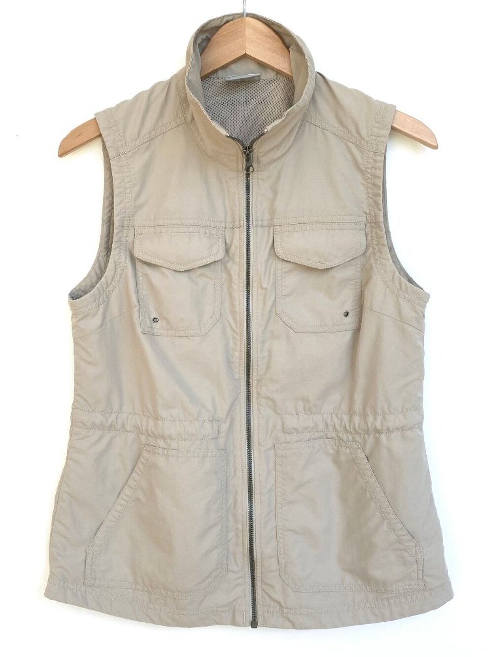 Columbia Womens M Khaki Tan Nylon Mesh Lined Utility Cargo Safari Fishing Vest